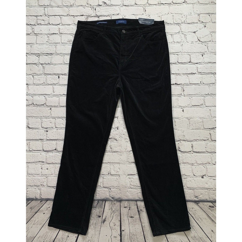 NWT Talbots Flawless Black Velvet Pants Women’s Sz 14 High Waisted Straight Leg